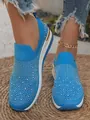 Eleganti sneakers platform in maglia blu dotate di decorazioni in strass scintillanti - Celeste