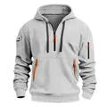 Vue détaillée du sweat à capuche gris pour hommes doublé polaire avec poches - S / Hauts / Gris clair