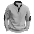 Gedetailleerde weergave van zware fleece heren-sweatshirt met halve rits en contrastkraag - Lichtgrijs