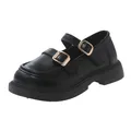 Classic black British style girls Mary Jane leather shoes with elegant double gold buckles. - Size 23 / Inner Length 14.8cm / Black