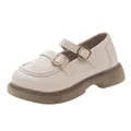 Classic elegant beige girls leather Mary Jane shoes with double buckles and thick soles - Size 23 / Inner Length 14.8cm / Off White