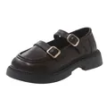 Classic dark brown girls' Mary Jane leather shoes with double gold buckle straps - Size 23 / Inner Length 14.8cm / Brown