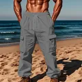 Men's breathable grey cotton linen cargo pants featuring drawstring waist and multi-pockets - S / Bottoms / Iron Grey