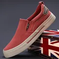 Stylish men's terracotta canvas slip-on loafers with durable thick rubber sole - 38 / Brick Red Style (24810)