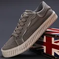 Zapatillas clásicas de lona marrón para hombre con suela gruesa ondulada - Gris (24805)