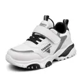 Baskets de sport respirantes pour enfants en blanc et gris avec bande velcro et semelle - 28 / Noir (Maille)