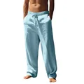 Men's breathable cotton linen pants in light blue casual loose fit style - Light Blue