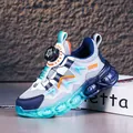 Zapatillas de malla transpirable para niños con cierre giratorio y suela degradada azul - Gris