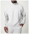Detail of a men's light grey 1/4 zip athletic sweatshirt featuring a stand-up collar - Mixed Grey / S