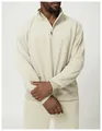 Close-up detail view of men's beige half-zip sports sweatshirt featuring premium texture - S / Top And Bottom / Bright yellow