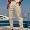 Men's premium cream fleece-lined casual sweatpants perfect for outdoor autumn fashion - Khaki
