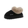 Bottes de neige d'hiver noires pour femmes avec col en fourrure beige et semelle - Noir