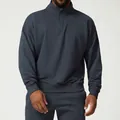 Comfortable men's dark grey quarter-zip sports sweatshirt with ribbed cuffs and hem - Dark Navy / S