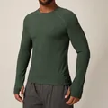 Men's dark green slim fit quick-dry athletic long sleeve shirt with thumbholes - S / Tops / Dark Green