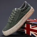 Baskets décontractées en toile homme vert armée avec semelles beiges épaisses embossées - 38 / Vert Herbe