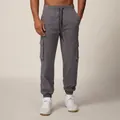 Mens dark grey cargo sweatpants with multiple pockets for sports and casual wear - S / Bottoms / Iron Grey