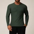Premium men's performance long sleeve henley t-shirt in heather green athletic fit - S / Tops / Dark Green