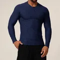 Men's navy blue heathered quick-drying long sleeve athletic training shirt SKU - S / Tops / Dark Blue