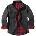 Men's Western style jacket with black canvas exterior and red plaid flannel lining. - S / Tops / Black