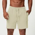 Short de sport décontracté beige pour homme avec cordon de serrage et poches cargo - Jaune vif