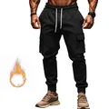 Men's heavy-duty thermal fleece cargo pants with multi-pockets and ribbed cuffs in black - S / Bottom (YFY-QDD-18) / Black