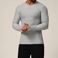 Men's grey long sleeve quick-dry athletic t-shirt with Henley neck and thumbholes - S / Tops / Light Gray
