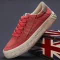 Herren Low-Top Schnürschuhe aus Canvas in Terracotta-Rot mit dicker Gummisohle - 38 / Ziegelrot