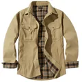 Heavyweight khaki men's western style jacket with plaid flannel lining and front pockets - S / Tops / Khaki