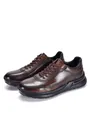 Detailed side view of premium brown leather casual sneakers with thick black soles - 38 / Dark Brown