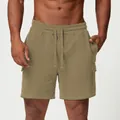 Short de sport décontracté kaki pour homme avec poches cargo pour le fitness et la course - Jaune Olive