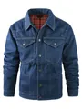 Veste en jean classique pour homme avec doublure chaude en flanelle à carreaux - Bleu foncé
