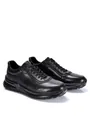 Side view of black men's casual leather sneakers with thick platform soles and laces - 38 / Black