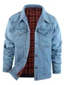 Veste en jean bleu clair pour homme avec doublure en flanelle à carreaux rouges - Bleu clair