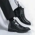 Botas Chelsea negras para hombre con relieve de cocodrilo en elegante estilo británico - Negro