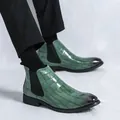 Botas Chelsea elegantes para hombre en piel de cocodrilo gofrada verde con punta degradada - Verde