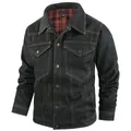 Veste trucker en jean foncé pour homme avec doublure chaude en flanelle à carreaux - Noir