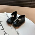 Detailed view of black toddler high-top boots with soft rubber soles and side zippers - Size 16 (Inner Length 12.0CM) / Black