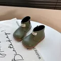 Close-up of olive green soft-sole toddler boots with high-top design and side zipper. - Size 16 (Inner Length 12.0CM) / Green