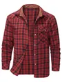 Red and black plaid flannel shirt with a contrast corduroy collar and chest pocket - S / Tops / Red