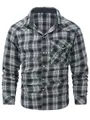 Classic black and white checkered flannel shirt with long sleeves and chest pocket - S / Tops / Gray