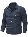 Classic navy blue plaid flannel shirt with snap buttons and chest pocket - Blue