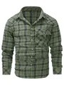 Men's green plaid flannel shirt with long sleeves and classic button-down collar - S / Tops / Green