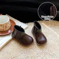 Toddler brown high-top walking shoes featuring a warm fleece lining and soft flexible soles - Coffee (Fleece Lined)