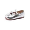 Glanzende zilveren balletflatjes voor meisjes met dubbele strikjes en zachte zool. - Maat 23 Binnenlengte 14.0cm / Zilver