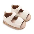 Sandales d'été pour bébé en cuir PU blanc avec semelles en caoutchouc souples antidérapantes - Blanc