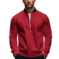 Detalle de la cremallera plateada y el cuello alto acanalado en una chaqueta roja de hombre. - S / Tops / Rojo