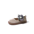 Süße beige Prinzessinnenschuhe aus Mesh für Kleinkinder mit blauer gepunkteter Blume - Braun