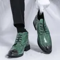 Bottines vertes pour hommes style britannique avec motif crocodile et pointe dégradée - 38 / Vert