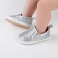 Silver sparkly baby pre-walker shoes with soft soles for newborn boys and girls. - Insole Length 11cm / Silver Gray