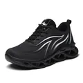 Men's breathable black mesh athletic sneakers with silver flame patterns and blade sole - 39 / Black and White